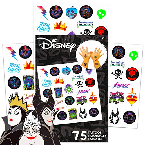 Disney Villains Tattoos Party Favors Pack ~ Bundle Includes 75 Disney Villains Temporary Tattoos Featuring Maleficent and More (Disney Villains Party Supplies)