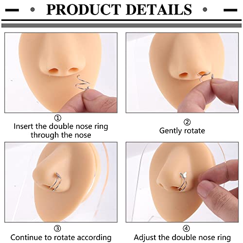 FASACCO 16Pcs Double Nose Ring Hoop for Single Piercing 20 Gauge Stainless Steel Nose Hoop Spiral Star Pearl CZ Butterfly Twist Nose Ring Hoops Double Hoop Earrings for Women3