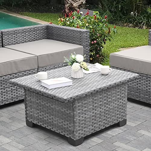 Outdoor PE Wicker Liftable Coffee Table Patio Rattan Garden Furniture