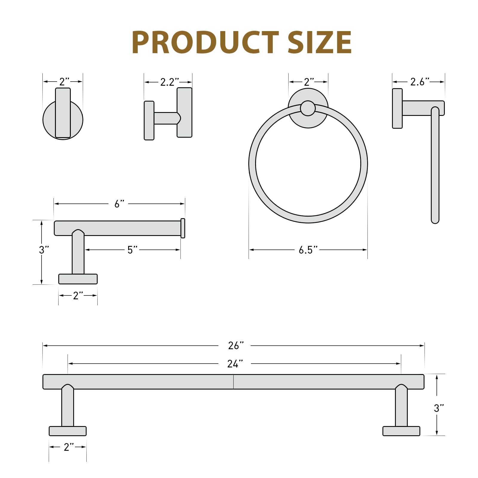 Luxbaro Matte Black Towel Bar Set, Modern 24 Inch Bathroom Hardware Set, Wall Mounted Bathroom Accessories Set, Durable SUS304 Stainless Steel, 4-Piece