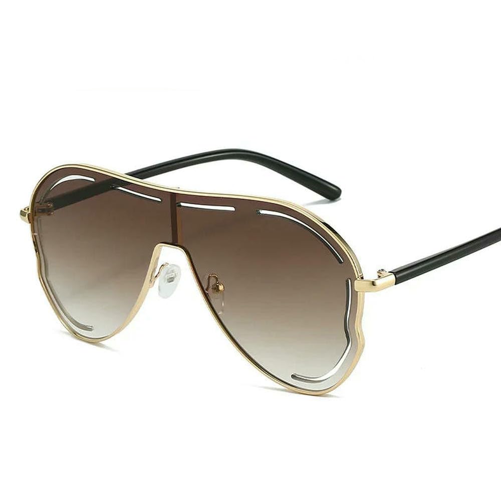 Jjdfw Women's Gold Tea Oversized Square Shield Sunglasses Butterfly One-Piece Sun Glasses Big Frame Eyewear