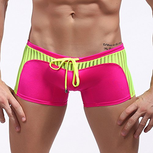 Bolayu Men's Swim Briefs Square Sexy Pouch Swim Boxer Briefs Drawstring Swimming Brief Salent Quick Dry Swim Trunks Red