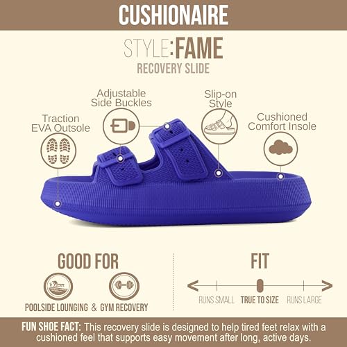Image of CUSHIONAIRE Fame Pillow Recovery Sandals for Women, Adjustable Double Buckle Waterproof EVA Cloud Slides for Women