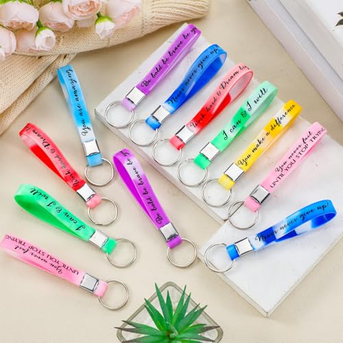 Image of Fumete 24 Pcs Inspirational Keychain Gift Employee Appreciation Gift for Women Motivational Key Rings Thank You Keychain(Morandi Color)