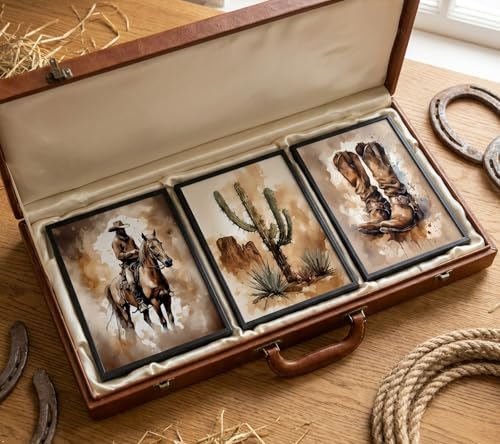 Image of Vintage Western Cowboy Canvas Wall Art Aesthetic Cactus Cowboy boots Painting Picture Wall Decor Retro Southwestern Desert Poster Print Artwork for Farmhouse Living Room Home Decoration 16x24in