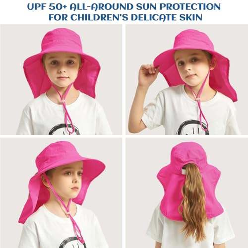Kids Sun Hat Outdoor UPF 50+ Kids Hat for Boys Girls Bucket Hat with Wide Brim Neck Flap for Fishing Beach Safari2