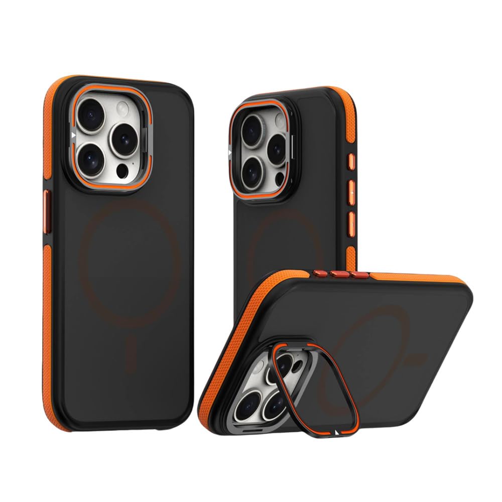 Coque pour iPhone 15 14 13 12 Pro Max 15 14 Plus Support de caméra en métal Protection en Silicone Housse de téléphone Coque Rigide, Orange, pour iPhone 15 Pro Max