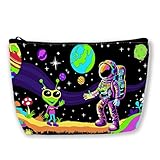 BUYIDUI Astronaut and Alien Trippy Makeup Bag Cosmetic Bag for Women Girls,Portable Makeup Bags Travel Toiletry Bag Organizer