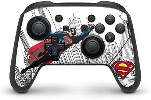 Skinit Decal Gaming Skin Compatible with Nintendo Switch Pro Controller - Officially Licensed DC Comics Superman Flying Over City Pose Design