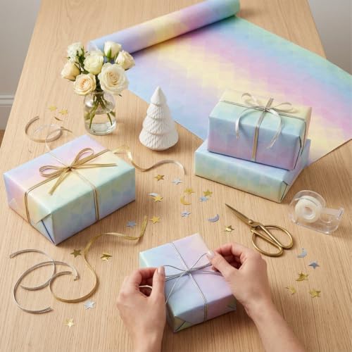 Image of Prettykrafts Illusion Print Gift Wrapping Paper | Pack of 5 | 70x50x0.2 cm | Large Size | Reusable & Eco-Friendly Paper Bags for Gifting, Parties, Return Gifts, Shopping and Special Occasions, Multi