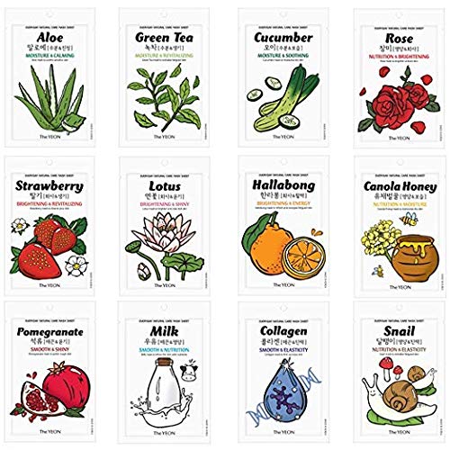 Korean Skin Care Face mask Sheets The YEON Pack of 36- Everyday Natural Care Essence Mask Sheet