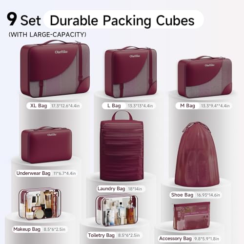 Image of OlarHike 9 Set Packing Cubes for Travel,Gifts for Women Mom,Anti-Tearing Suitcase Organizer,with Over 1000 pcs Mesh Holes,Vacation Essentials & Accessories for Cruise Ship