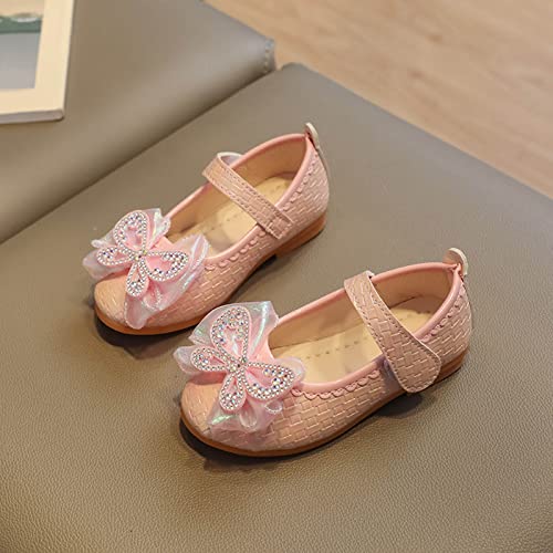 Fashion Summer Children Sandals Girls Casual Shoes Flat Bottom Lightweight Rhinestone Ribbon Bow (Pink, 12 Little Child)3