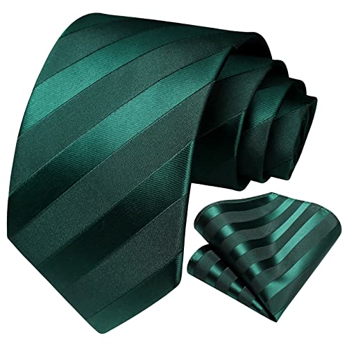 Image of HISDERN Mens Tie Striped Ties and Handkerchief Set Business Formal Woven Pocket Square Wedding College Stripe Necktie