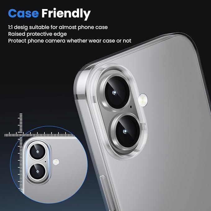 Image of Premium Camera Lens Protector Compatible For iPhone 17 (Silver) Camera Lens Protector - 9H Tempered Glass, Military-Grade Anti-Scratch, Case-Friendly, Easy Install Frame