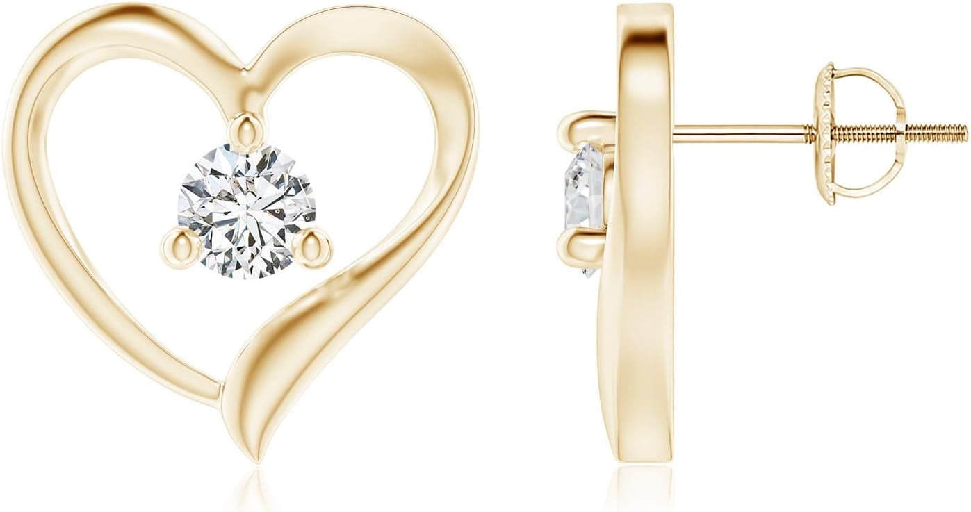 ANGARA Round Diamond Open Heart Stud Earrings in Sterling Silver/14K Solid Gold | Natural Prong-Set Diamond Studs for Women | April Birthday, Anniversary Jewelry Gift