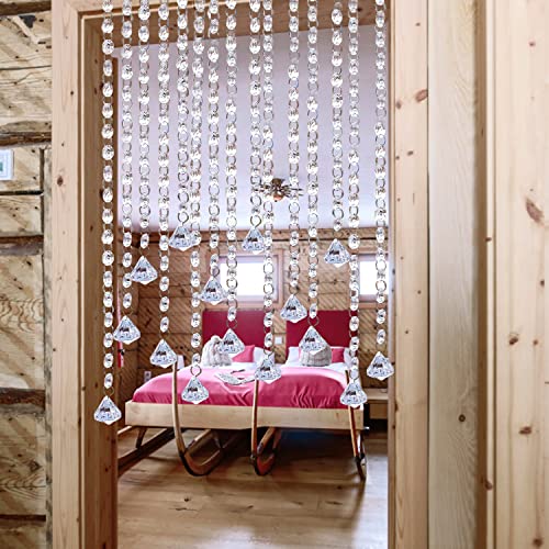 Image of Jishi 33ft Crystal Garland Strands, Hanging Crystal Beads Strings Decorations for Centerpiece Doorway Clear Acrylic Diamond Chandelier Prisms, Gem Bead Chain Garland Curtain, Christmas Tree Ornaments