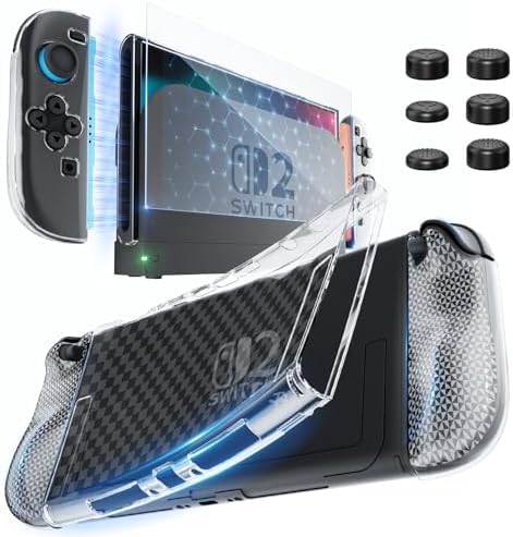 （14:30時点） HEYSTOP Switch 2 カバー ニンテンドースイッチ 2 カバー ドック対応 ＋Switch 2ガラスフィルム１枚＋親指キャップ TPU製ソフトケース ジョイコンカバー クリア ケース 透明 超薄 分体式 全面保護 分解簡単 指紋防止 気泡ゼロ 高透過率 高感度