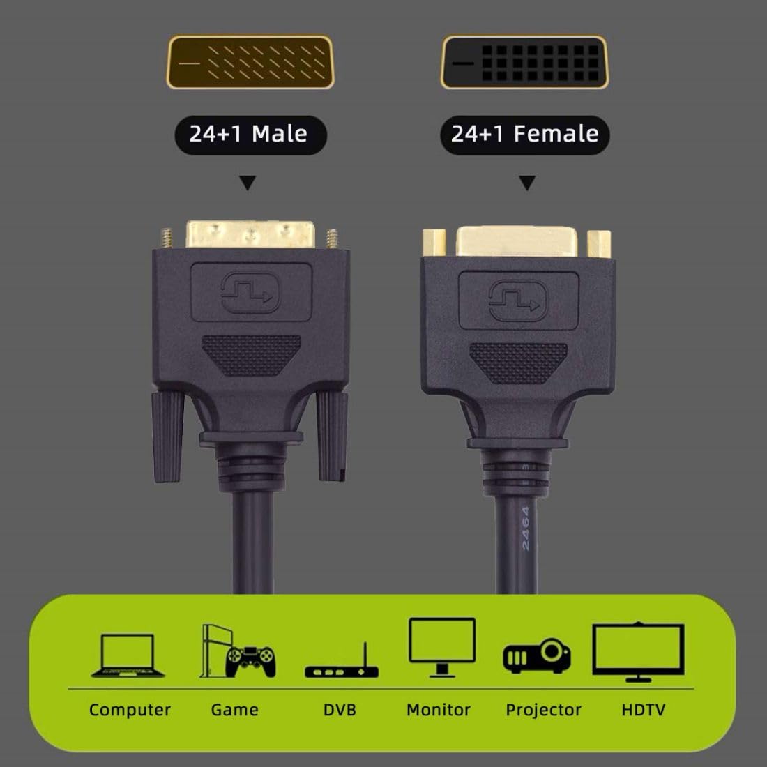 chenyang Cavo di prolunga DVI 24+1 DVI-D Dual Link Digital Video Ultra HD 2560x1600P per Monitor Scheda Grafica 50cm