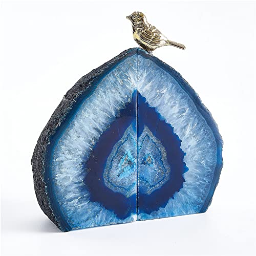Yougoals Blue Agate Bookends For Shelves, Geode Crystal Book Ends For Heavy Books, Stone Decor With Rubber Bumpers 1 Pair 3-3.8Lbs Home Decorative Unique #TOP28