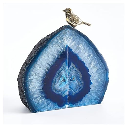 Yougoals Blue Agate Bookends for Shelves, Geode Crystal Book Ends for Heavy Books, Stone Decor with Rubber Bumpers 1 Pair 3-3.8LBS Home Decorative Unique