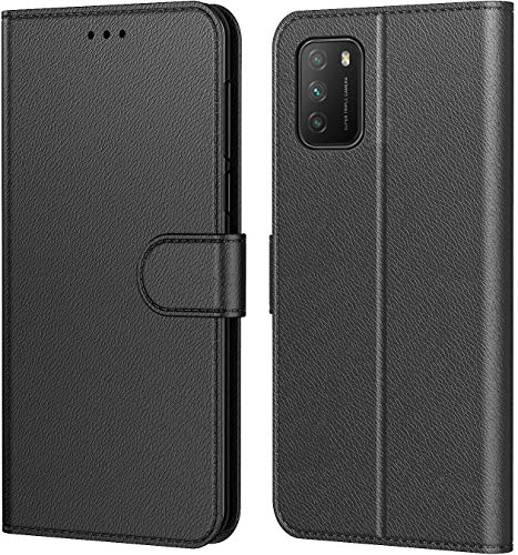 Tenphone Coque pour Xiaomi Poco M3, Pochette Protection Etui Housse Premium en Cuir PU,Fermeture Magnétique,Flip Case Compatible avec (Poco M3, Book Noir)