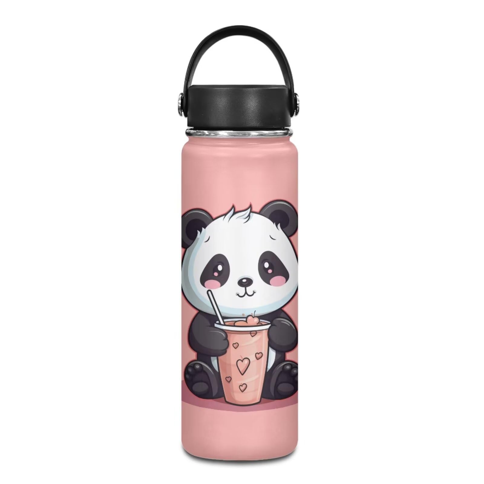 ZOUTAIRONG Cute Panda Insulated Water Bottles with Handle Stainless Steel Metal Water Bottle, Cold & Hot Water Bottle 20 oz, Leak Proof Travel with