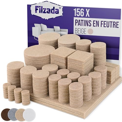 Filzada® Patins pour Meubles Auto-Adhésifs 156 Pièces (Carrés et Ronds) - Beige - Patins de...