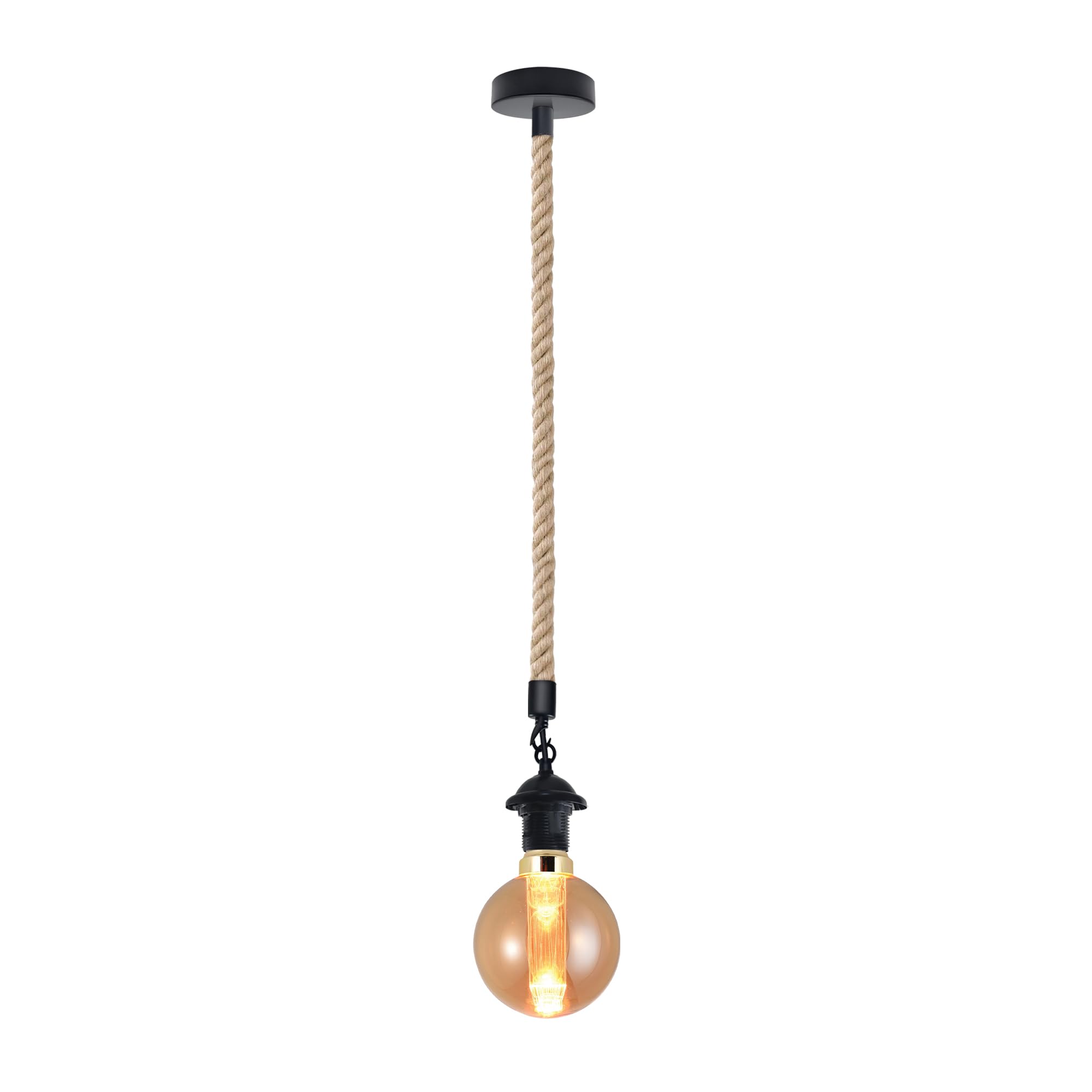 Ledsone Natural/Hemp Rope Ceiling Pendant Light, Single Head 2Meter Vintage Rope Pendant Light Fixture E27 Base, Retro Rope Hanging Light Vintage Ceiling Light For Dining Hall Restaurant Cafe Bar