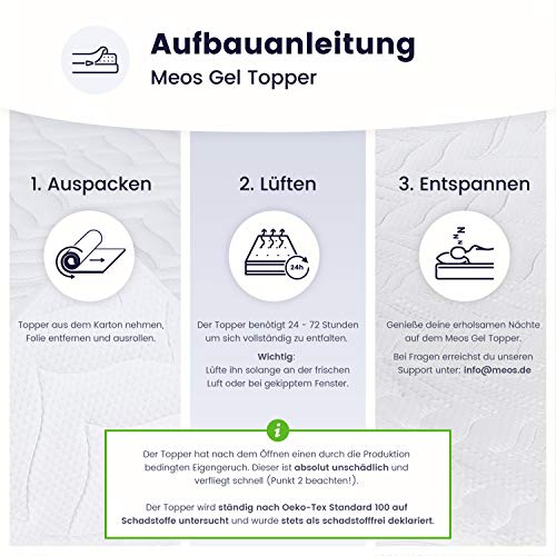Meos® Gel-Schaum Topper 90x200cm für Matratzen & Boxspringbett - Made in Germany - hohes RG 50 - Bezug bis 60°C waschbar - Matratzenauflage (90 x 200 cm)
