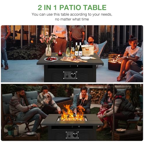 hykolity 28 inch Fire Pit Table, 50000 BTU Patio Heater, 2 in 1 Outdoor Gas Fire Pit with Removable Lid & Lava Stone, CSA-Certified for Gas Fire Pit, Deck Garden Backyard - Image 4