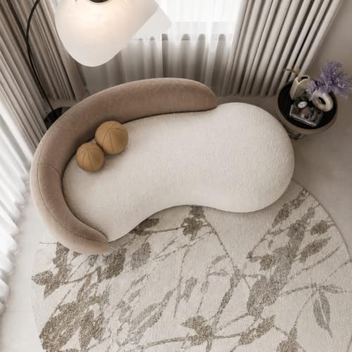 Image of Modern Curved Velvet Sofa, Minimalist Design, Luxury Upholstery, Comfortable & Stylish Sofa for Living Room (Bear Brown & Off White)