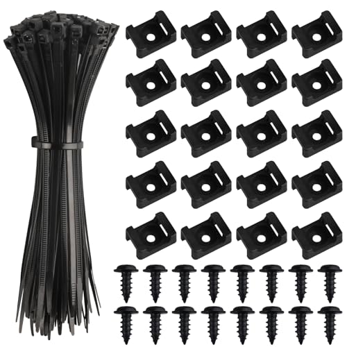 Base di Fissaggio per Fascette Fermacavi con Foro per Vite, Set di 100 Pezzi, Supporti per Fascette Fermacavi in Nylon Nero Montabili, Organizzatore Cavi per Casa Ufficio Gestione Cavi