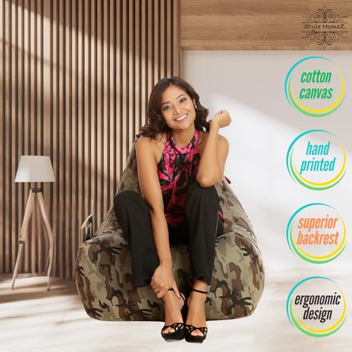 Image of Style Homez Hackey Cotton Canvas Camouflage Printed Bean Bag XXL Size Filled with Beans Fillers