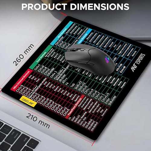 Image of Ant Esports Lapi MousePad 260X210X3mm Anti-fray Stitching, Universal Shortcut Sheet Waterproof Surface & Non-Slip Rubber Base Stitched Edges Mouse Mat for Laptop,Compatible with Laser and Optical Mice