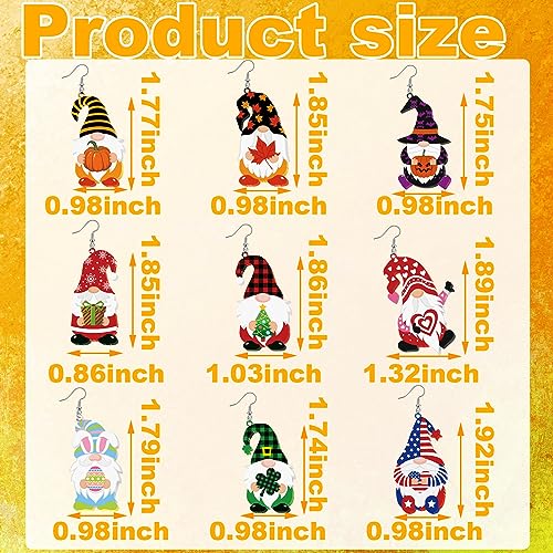 Glenmal 9 Pairs Fall Holiday Gnome Earrings for Women Halloween Christmas Jewelry Gift Holiday Acrylic Drop Dangle Earrings4