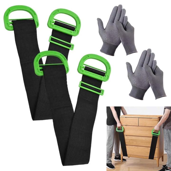 2PCS Tragegurte Umzug, Lasten 600lbs - 200 cm Schwerlast Umzug Tragegurt, Verstellbare mit 2 Paar Rutschfeste Handschuhe, Transportgurt Einfaches Heben Tragen Bewegen von Boxen Möbeln Haushaltsgeräten