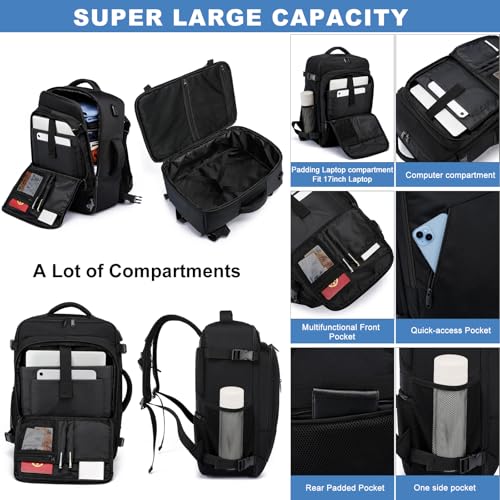 Miniatura 3 de Mochila Viaje Cabina Avion 45x36x20 Para Easyjet 30l Equipaje De Mano Bolsa De Viaje Hombre Mujer Maletas De Viaje Cabina Mochila Portatil 15.6 Pulgadas Con Puerto Usb Para Trabajo,Escuelas Negro