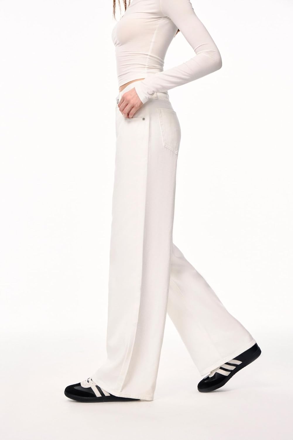 Women’s Adjustable Wasit Baggy Jeans with Snap-Button Waistband Wide Straight Leg High Rise Jeans Denim Pants Y2K Trousers