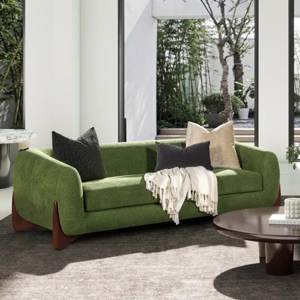 SHINE WOOD ART Boucle Upholstered 3-Seater Sofa and Loveseat Olive Green