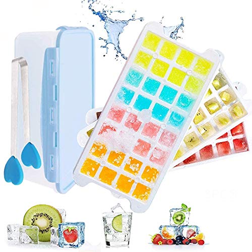 AYUQI Bandejas para Hielo Silicona,3pcs cubiteras,Fácil Liberación Cubitera Hielo con Tapa, BPA Free Moldes y Bandejas para Hielo Flexible, Moldes Cubitera Silicona para Whisky,Cócteles y Bebidas