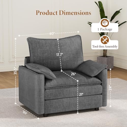 Image of Vesgantti 40 inch Single Seat Sofa, Comfy Cloud Couch Deep Seat Upholstered Couch Chenille Modern Sofa with Armrest Pillow, Easy Assembly for Living Room, Bedroom and Apartment, Gray