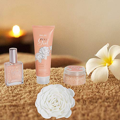 Draizee Home Spa Bath Gift Set for Womens and Girls w/ Refreshing Princess Flower Fragrance, 4 Pieces - Luxury Skin Care… - Image 4
