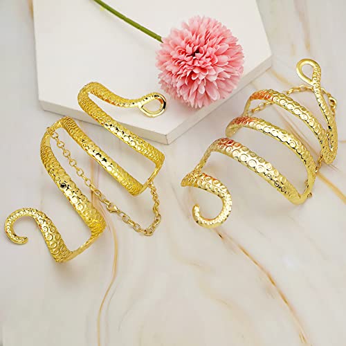 Rechicgu 2 Pcs Arm Bracelet Upper Arm Cuff For Women Octopus Tentacle Bangle Bracelets With Chain Adjustable Cool Goth Jewelry Gift Gold #TOP2