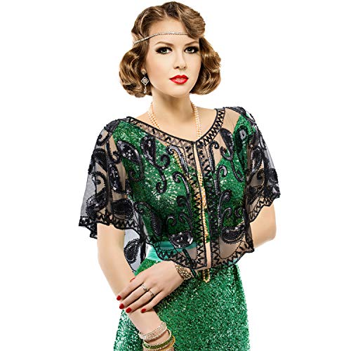 Women's 1920s Sequin Shawl Wrap Bridal Shawl Cover up Beaded Evening Cape4