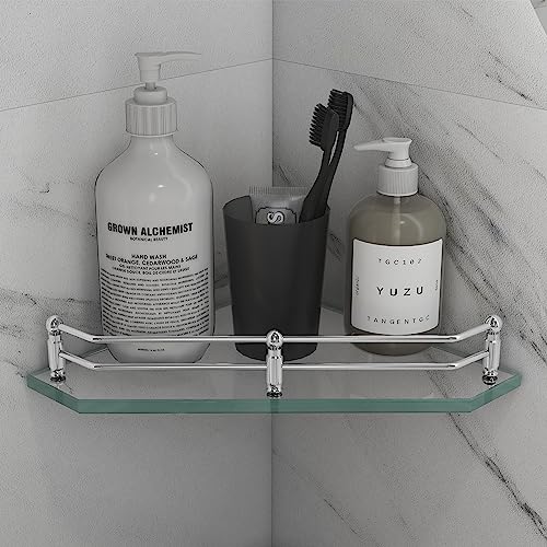 Plantex Diamond Glass Shelf for Bathroom/Kitchen Corner Shelf Wall Storage Shelf - Bathroom Accessories for Home Decor (9x9 Inches) (Transparent - Pack of 1) (Image - 1)