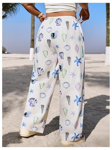 MakeMeChic Women's Boho Plus Size Starfish Wide Leg Pants High Waist Tie Front Drawstring Trousers2