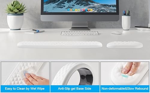 Keyboard Wrist Rest, EGOSKY Ergonomic Keyboard Pad with PU Leather and Memory Foam, Comfortable Computer Laptop Wrist Support, Keyboard Cushion for Typing Pain Relief (White) - Image 2