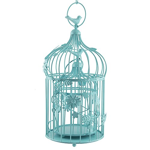 Image of Homesake Hot Turquoise Hanging Metal Lantern Candle Holders Set of 2 with Floral Vine & Hanging Chain | Decorative Tealight Candle Lanterns for Balcony, Garden, Living Room, Wedding & Home Decor