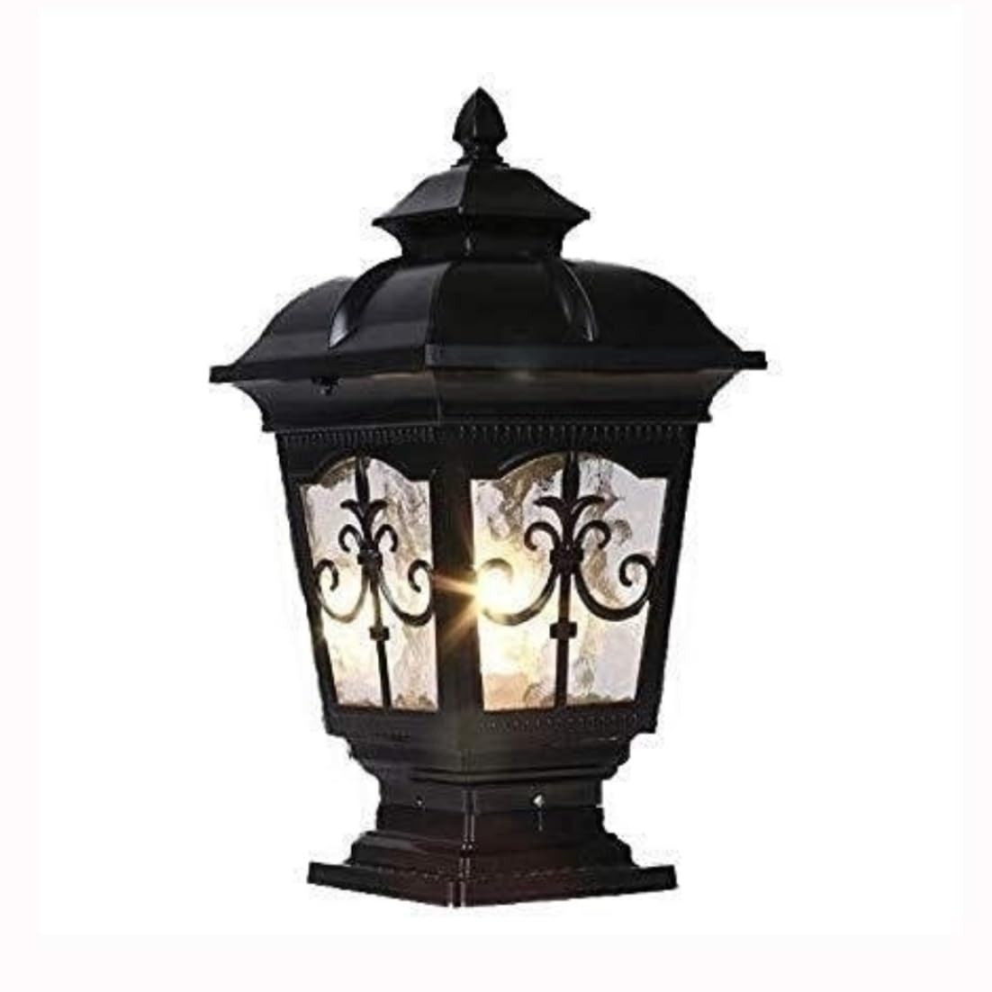 Potelet Eclairage Exterieur Lampadaire Extérieur En Verre Et Aluminium, Style Européen, Éclairage De Clôture, Lampe Cour Pour Villa, Jardin, Parc Borne Eclairage Balcon(Black)